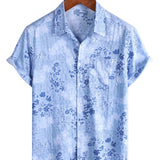 Helmut Kurzarm-Herrenhemd im Retro-Look mit Blumen – Blau