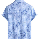 Helmut Kurzarm-Herrenhemd im Retro-Look mit Blumen – Blau