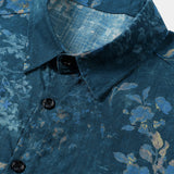 Blaues Herrenhemd mit Aquarell-Blumen
