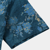 Blaues Herrenhemd mit Aquarell-Blumen