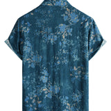 Blaues Herrenhemd mit Aquarell-Blumen