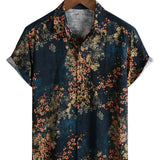 Elias Kurzarmhemd für Herren mit Blumen – Marineblau