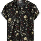 Schwarzes Hawaii-Herrenhemd im Punkrock-Stil