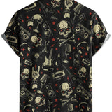 Schwarzes Hawaii-Herrenhemd im Punkrock-Stil