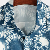 Horst Kurzarm-Herrenhemd im Hawaii-Stil mit Totenkopfmotiv – Marineblau