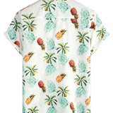 Frank Kurzarm-Herrenhemd im Hawaii-Stil mit Ananas-Print – Weiß