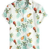 Frank Kurzarm-Herrenhemd im Hawaii-Stil mit Ananas-Print – Weiß