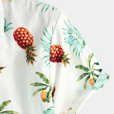Frank Kurzarm-Herrenhemd im Hawaii-Stil mit Ananas-Print – Weiß