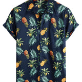 Helmut Kurzarm-Hawaiihemd für Herren mit Ananas-Print – Marineblau