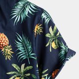 Helmut Kurzarm-Hawaiihemd für Herren mit Ananas-Print – Marineblau
