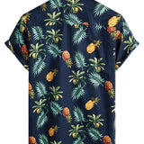 Helmut Kurzarm-Hawaiihemd für Herren mit Ananas-Print – Marineblau