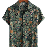 Hans Retro-Kurzarmhemd für Herren mit Blumen – Grün