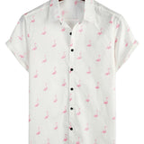 Weißes Herrenhemd mit rosa Flamingos