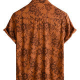 Braunes Sommer-Herrenhemd mit Vintage-Blumen