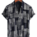 Jonas Kurzarm-Herrenhemd im Retro-Look mit Patchwork-Muster – Marineblau