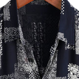 Jonas Kurzarm-Herrenhemd im Retro-Look mit Patchwork-Muster – Marineblau