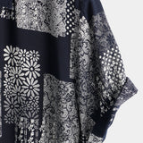 Jonas Kurzarm-Herrenhemd im Retro-Look mit Patchwork-Muster – Marineblau