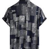 Jonas Kurzarm-Herrenhemd im Retro-Look mit Patchwork-Muster – Marineblau