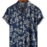 Fabian Retro-Kurzarmhemd für Herren mit Blumen – Marineblau