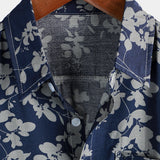 Fabian Retro-Kurzarmhemd für Herren mit Blumen – Marineblau
