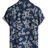 Fabian Retro-Kurzarmhemd für Herren mit Blumen – Marineblau