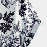 Marco Kurzarm-Herrenhemd mit Totenkopf- und Blumenmotiv – Schwarz