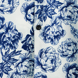 Levin Kurzarmhemd für Herren mit Totenkopf- und Blumenmotiv – Blau