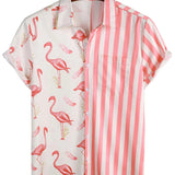 Rosa Herrenhemd mit Flamingos und Streifen