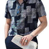 Jonas Kurzarm-Herrenhemd im Retro-Look mit Patchwork-Muster – Marineblau