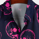 Norbert Hawaii-Kurzarmhemd für Herren mit Totenköpfen und Blumen – Rosa