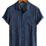 Marineblaues Boho-Herrenhemd mit Ethno-Muster