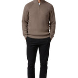 Herrenpullover mit Stehkragen und Reißverschluss – Taupe