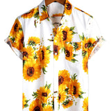 Günter Kurzarm-Herrenhemd mit Sonnenblumen und Brusttasche – Weiß
