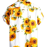 Günter Kurzarm-Herrenhemd mit Sonnenblumen und Brusttasche – Weiß