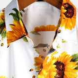 Günter Kurzarm-Herrenhemd mit Sonnenblumen und Brusttasche – Weiß