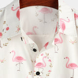 Lars Kurzarmhemd für Herren mit Flamingos – Weiß