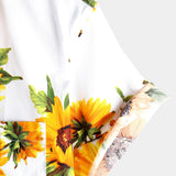Günter Kurzarm-Herrenhemd mit Sonnenblumen und Brusttasche – Weiß