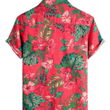 Florian Hawaii-Kurzarmhemd für Herren mit Blumen – Rot