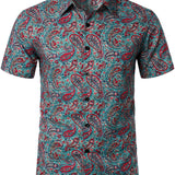 Grünes Vintage-Paisley-Herrenhemd mit Knopfleiste