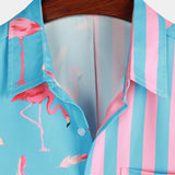 Blaues Herrenhemd mit Flamingos und Streifen