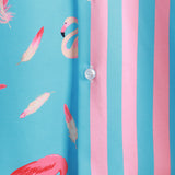 Blaues Herrenhemd mit Flamingos und Streifen