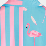 Blaues Herrenhemd mit Flamingos und Streifen