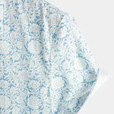 Blaues Freizeit-Herrenhemd mit Blumen