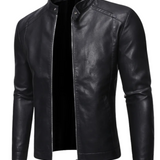 Schwarze Herren-Lederjacke mit Stehkragen