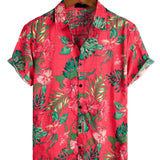 Florian Hawaii-Kurzarmhemd für Herren mit Blumen – Rot