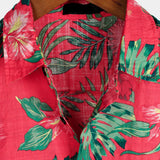 Florian Hawaii-Kurzarmhemd für Herren mit Blumen – Rot