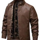 Herren-Lederjacke im Vintage-Stil mit Fleecefutter